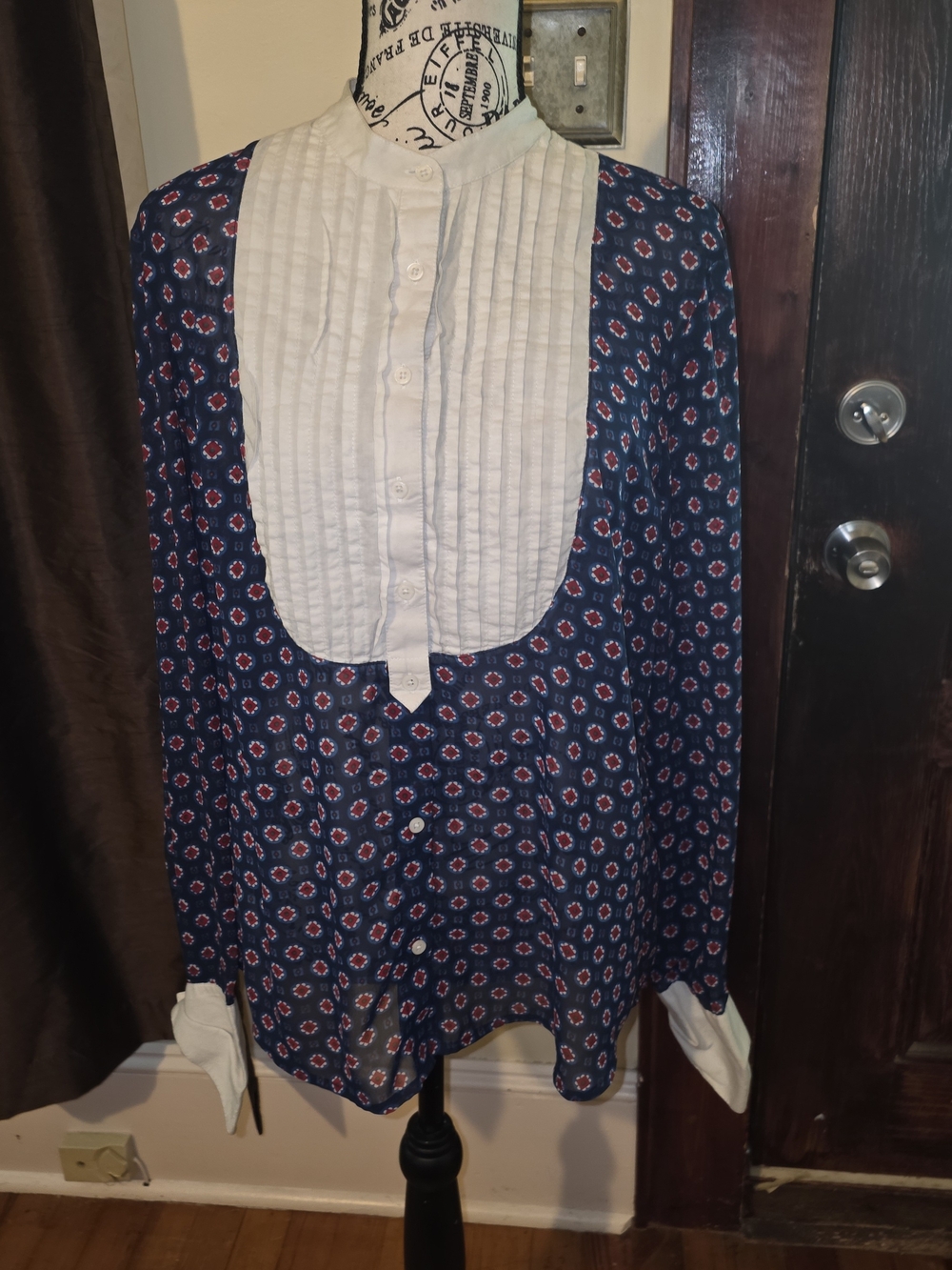 Vintage-style Tommy Hilfiger tuxedo bib blouse Size 12